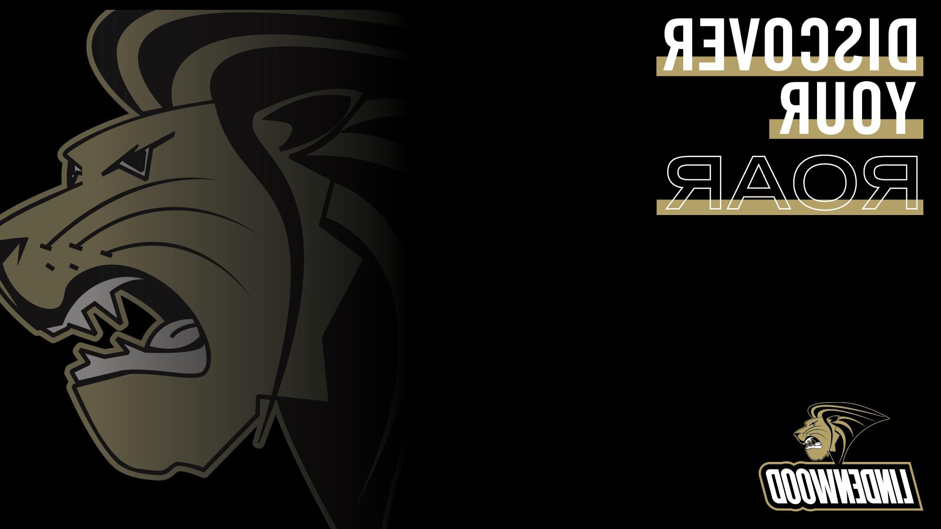 The athletics logo, a stylized lion head, with a black gradient fading the image. The Phrase discover your roar in the top left corner
